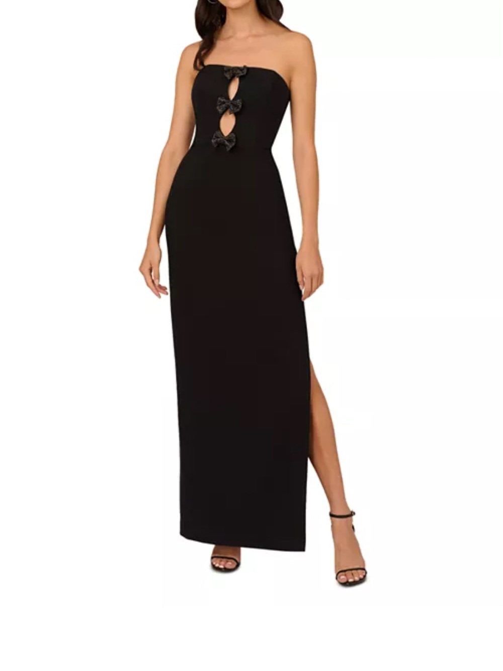 Strapless Black Maxi Dress with Decorative Front Bows